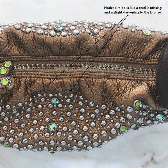 G SERIES BRONZE LEATHER CRYSTAL EMBELLISHED STUD CLUTCH BAG - Picture 16 of 16